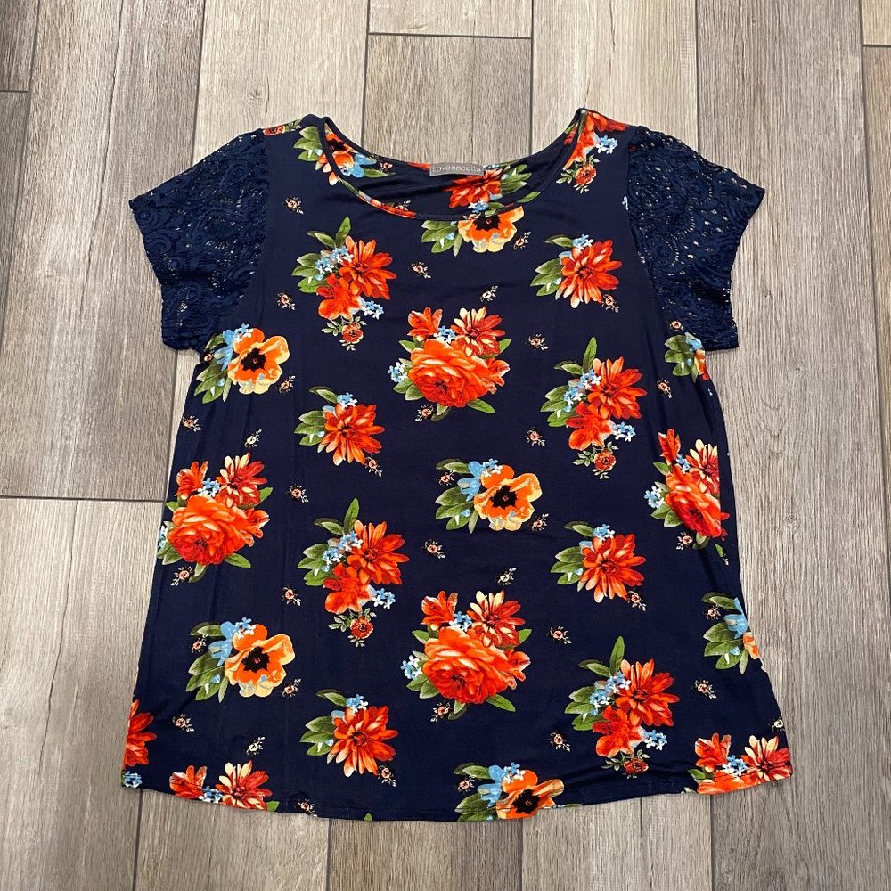 Women's 2X Loveappella blue floral knit top